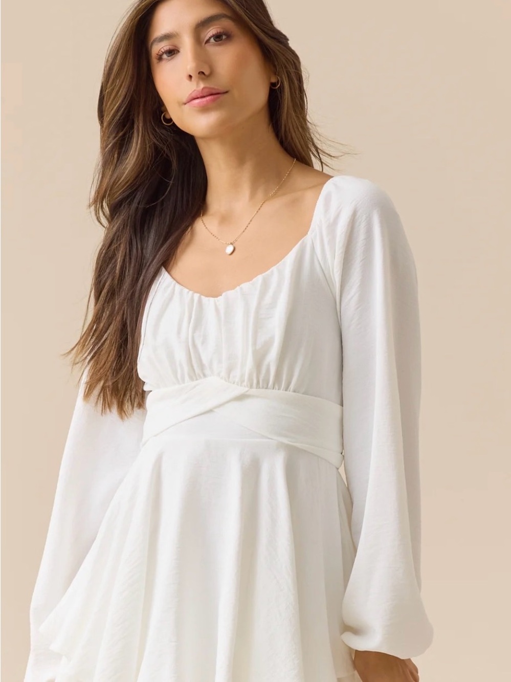 Altar'd State White Long-Sleeve Empire Waist Dress